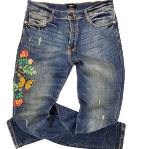 Nova Men Slim Fit Floral Butterfly Bee Embroidered 5 Pocket Jeans 34x36